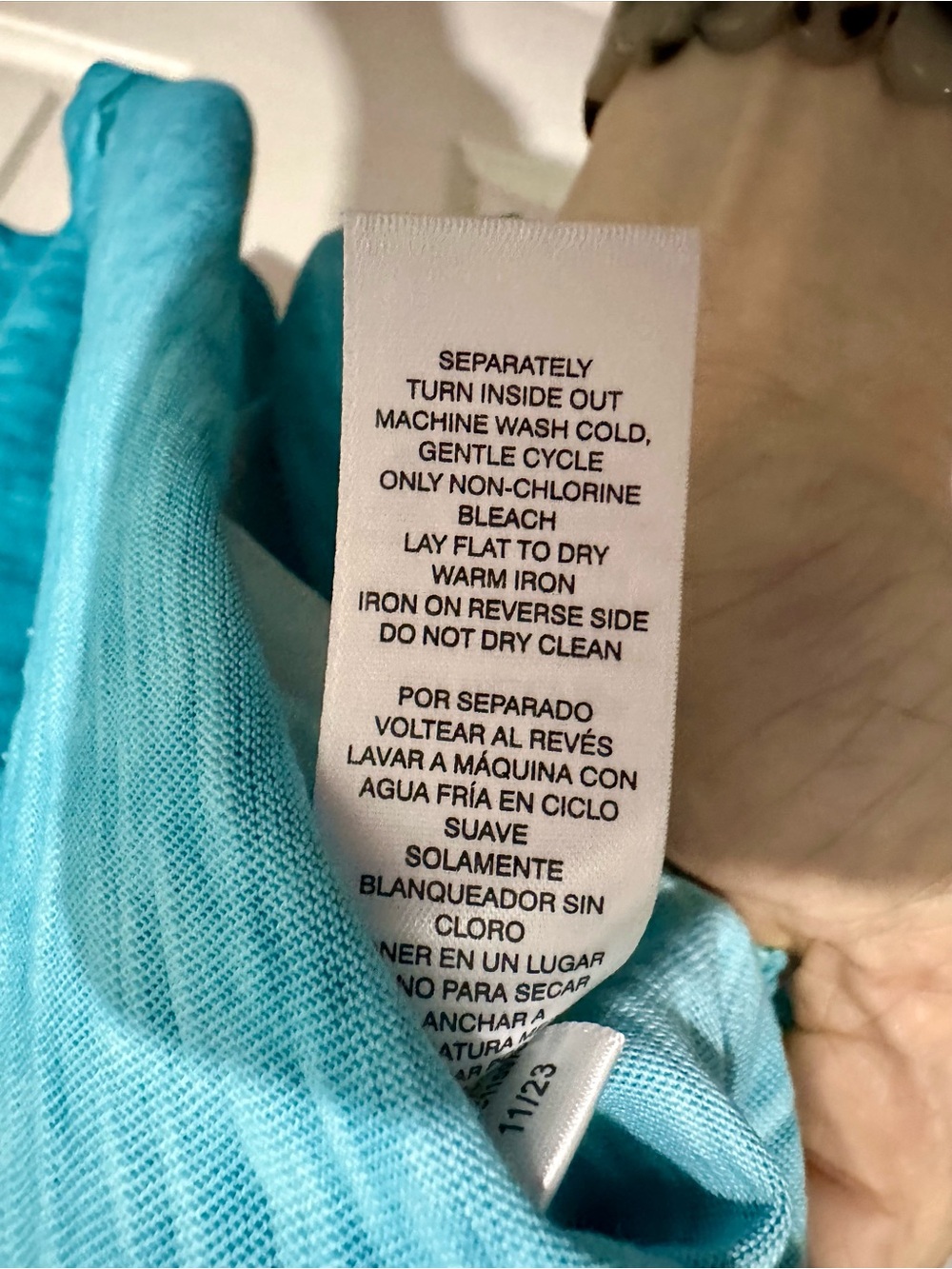 Chico's Teal Blue Floral Scoop Neck Long Sleeve Top - Picture 8 of 10